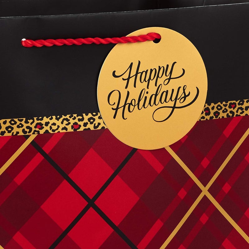 Hallmark 13" Christmas Gift Bags - Red, Gold and Black Plaid, Leopard Print, Giraffe Print (4 Large Gift Bags) for Holiday Parties, Hanukkah, Winter Weddings - Image 5